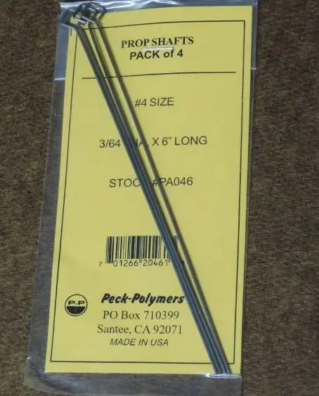 Prop Shafts (diamond shaped hook) qty pkg 4; dia. 3/64″; length 6″